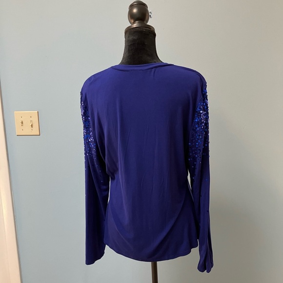 International Concept Sequin Royal Blue Long Sleeve Top XL Holiday Glam Event - Picture 7 of 13